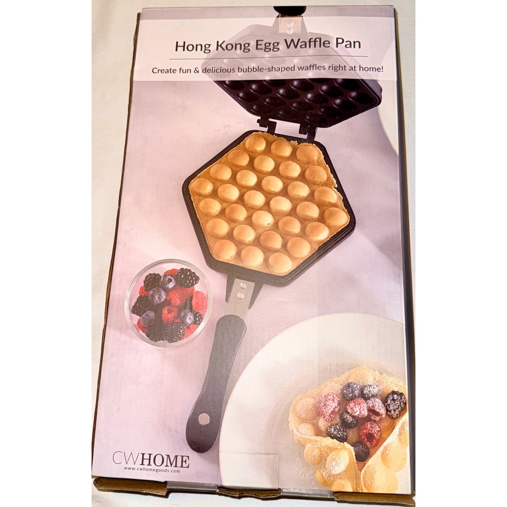 CW Home Hong Kong Egg Waffle Pan Black Excellent Nonstick Bubble Maker 24429